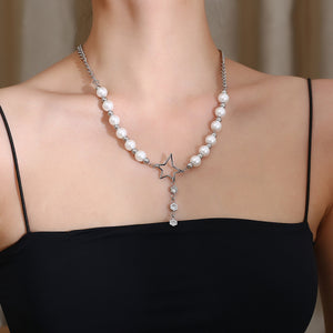 Stainless Steel Bead Aritificial Pearls Splicing Fashion Necklace