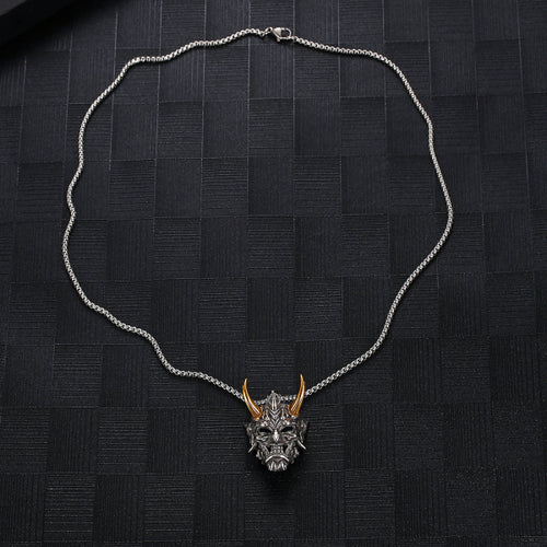Stainless Steel Japanese Mask Personality  Retro Pendant Necklace