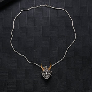 Stainless Steel Japanese Mask Personality  Retro Pendant Necklace
