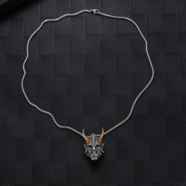 Stainless Steel Japanese Mask Personality  Retro Pendant Necklace