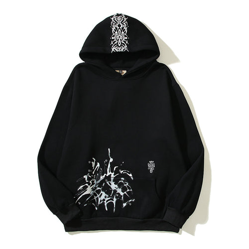 American High street fashion brand Tr scott splash-ink spine print flower hoodie loose casual hoodie for men and women