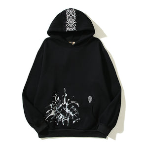 American High street fashion brand Tr scott splash-ink spine print flower hoodie loose casual hoodie for men and women