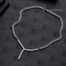 Load image into Gallery viewer, Stainless Steel Cuban Chain Splicing Zircon Full Diamond Y-shaped Necklace