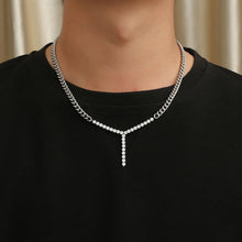 Load image into Gallery viewer, Stainless Steel Cuban Chain Splicing Zircon Full Diamond Y-shaped Necklace