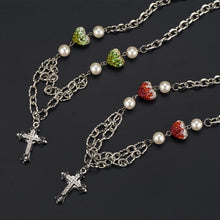 Load image into Gallery viewer, Stainless Steel Colored Diamond Inlaid Heart Splicing Cross Men And Women Necklace