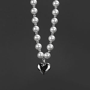 Stainless Steel Chain Splicing Pearls Love Minimalism Necklace