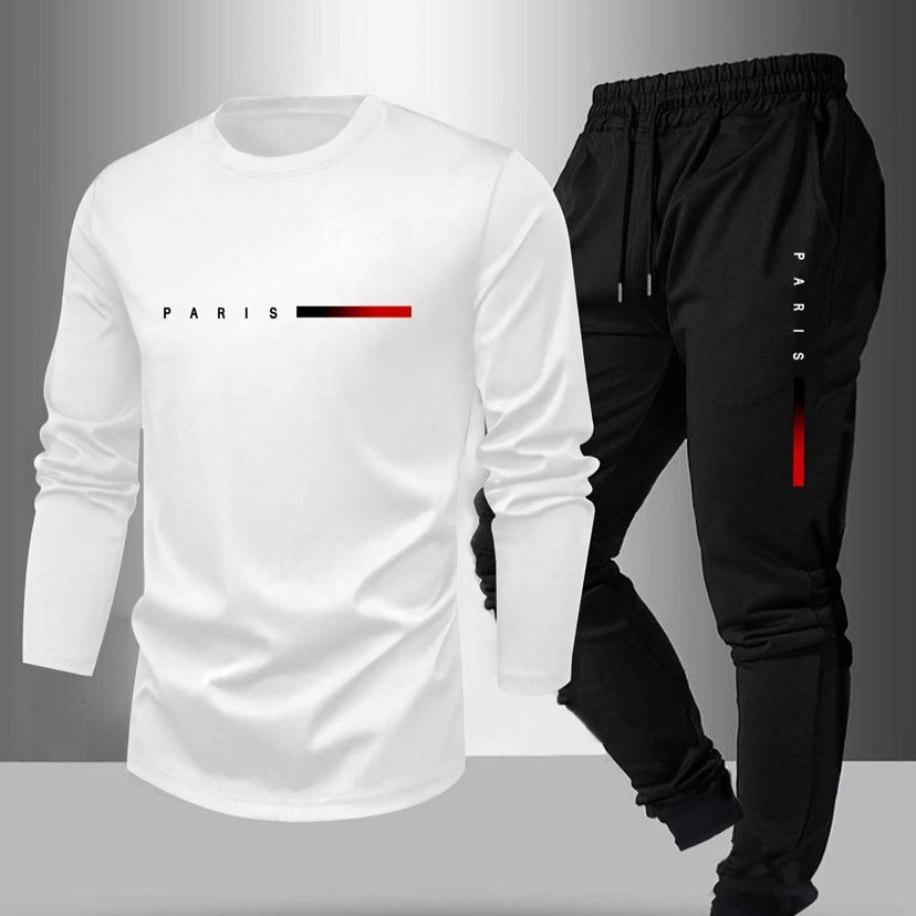 Spring and fall new 3D fashion trend trend long sleeve trousers T-shirt full print