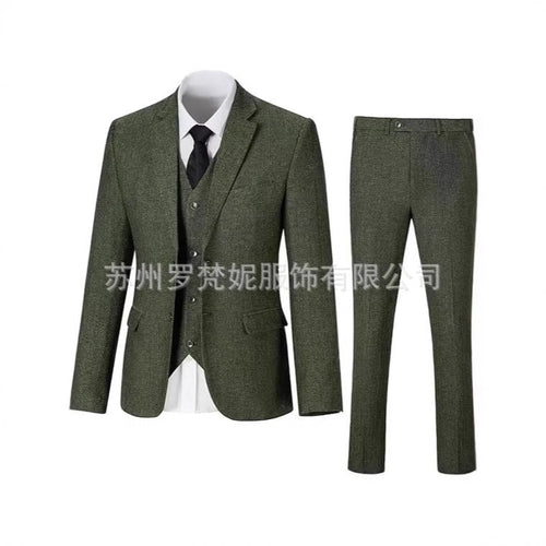 New men's herringbone wedding slim-fit three-piece suit wedding men work leisure