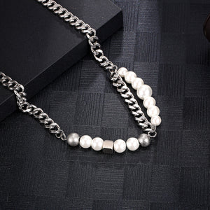 Stainless Steel Block Pearls Minimalism Fashion Necklace
