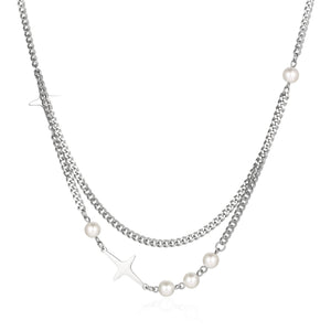 Stainless Steel Pearl Splicing Double Layer Trend Necklace