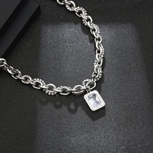 Stainless Steel  Square Artificial Gemstone Trend Fashion Pendant Necklace