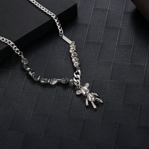 Stainless Steel Natural Stone Spliced Little Bear Trend Fashion Pendant Necklace
