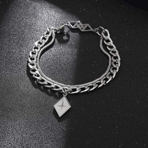 Stainless Steel Double Layer Geometric Rhomb Bracelet