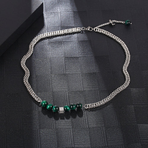 Stainless Steel Green Bead Splicing Minimalism Fashion Necklace