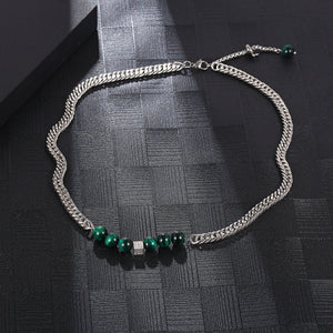 Stainless Steel Green Bead Splicing Minimalism Fashion Necklace