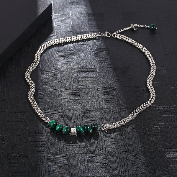 Stainless Steel Green Bead Splicing Minimalism Fashion Necklace