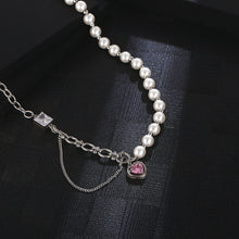 Load image into Gallery viewer, Stainless Steel Chain Splicing Pearls Pink Diamond Love Pendant Necklace
