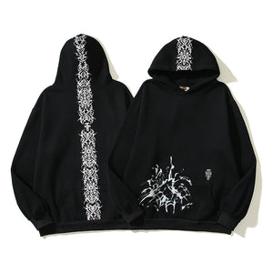 American High street fashion brand Tr scott splash-ink spine print flower hoodie loose casual hoodie for men and women