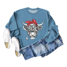 Load image into Gallery viewer, Casual long sleeve crewneck red bow cow fun print loose women&#39;s hoodie