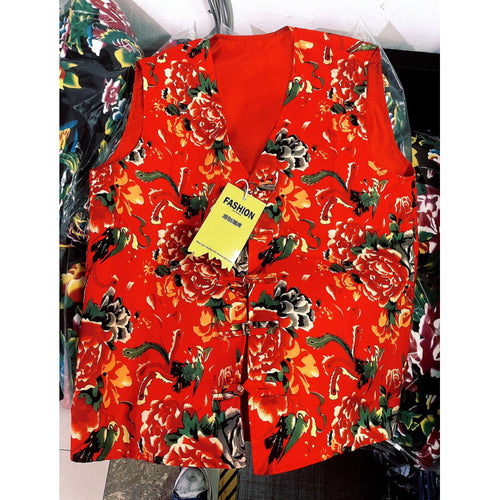 R3 three-piece suit + trousers + waistcoat men and women plus size Northeast Big flower m uniforms