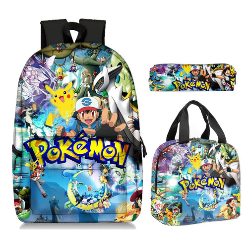 Pet Jingling Bao can dream students printed backpack Large capacity portable lunch bag cylinder pen bag three-piece set