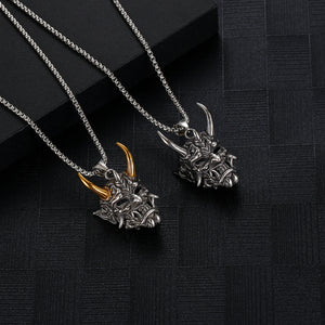 Stainless Steel Japanese Mask Personality  Retro Pendant Necklace