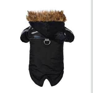 Amazon's new pet clothes dog waterproof hoodie bag reflective strip autumn/winter cotton coat leash chest back - Critique Clothing - 