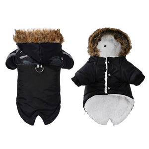 Amazon's new pet clothes dog waterproof hoodie bag reflective strip autumn/winter cotton coat leash chest back - Critique Clothing - 