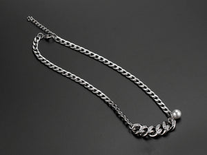 Stainless Steel Inlaid Diamond Pearls Necklace