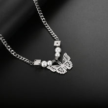 Load image into Gallery viewer, Stainless Steel Dice Butterfly Pearls Splicing  Trend Pendant Necklace