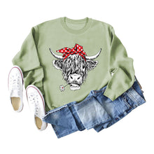 Load image into Gallery viewer, Casual long sleeve crewneck red bow cow fun print loose women&#39;s hoodie