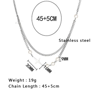 Stainless Steel Pearl Splicing Double Layer Trend Necklace