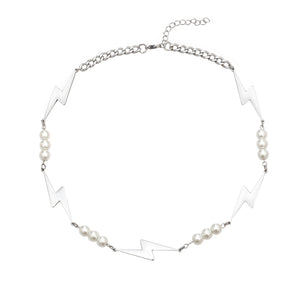 Stainless Steel Lightning Spliced Pearl Trend Necklace