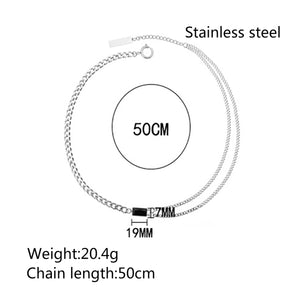 Stainless Steel Double Layer Splicing Square Diamond  Cuban Necklace