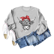 Load image into Gallery viewer, Casual long sleeve crewneck red bow cow fun print loose women&#39;s hoodie