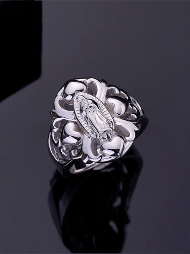 High Polished 925 Sterling Silver Our Lady of Guadalupe Immaculate Conception Catholic Statement Ring