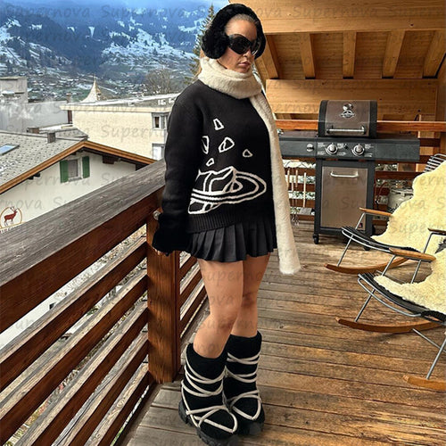 Autumn and winter new thermal pullover knitted sweater personality trend men's and women's casual long-sleeved tops