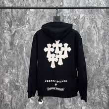 Load image into Gallery viewer, Shot the correct version of high street tide heavy industry cross leather hooded men&#39;s loose hoodie men and women the same