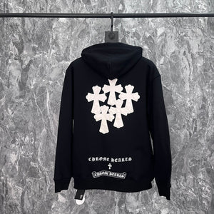 Shot the correct version of high street tide heavy industry cross leather hooded men's loose hoodie men and women the same