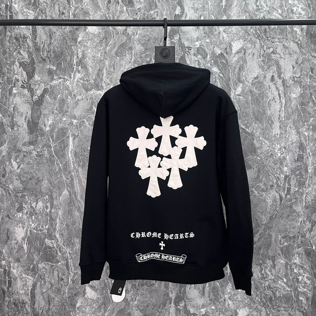 Shot the correct version of high street tide heavy industry cross leather hooded men's loose hoodie men and women the same