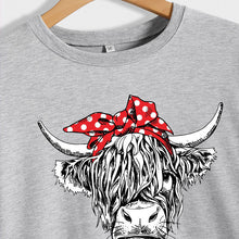 Load image into Gallery viewer, Casual long sleeve crewneck red bow cow fun print loose women&#39;s hoodie