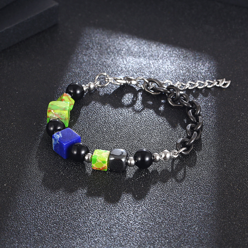Stainless Steel Retro Three-dimensional Square Pearl Bracelet