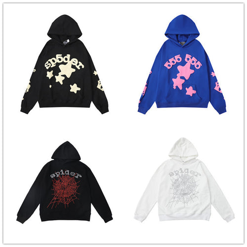 The same spiderweb foam print hip hop loose heavy wool circle hoodie