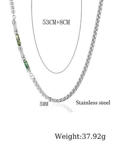Stainless Steel Green Shell Bamboo Joint Splicing Pearl Chain Necklace