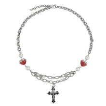 Load image into Gallery viewer, Stainless Steel Colored Diamond Inlaid Heart Splicing Cross Men And Women Necklace