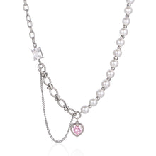 Load image into Gallery viewer, Stainless Steel Chain Splicing Pearls Pink Diamond Love Pendant Necklace