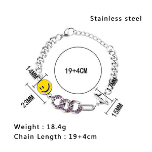 Stainless Steel Hip Hop Smiley Face Patchwork Cuban Diamond Planet Bracelet