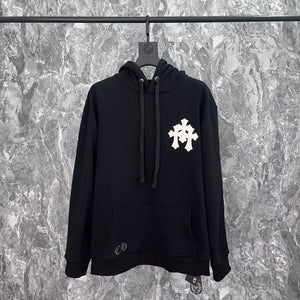 Shot the correct version of high street tide heavy industry cross leather hooded men's loose hoodie men and women the same