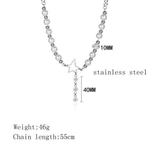Stainless Steel Bead Aritificial Pearls Splicing Fashion Necklace