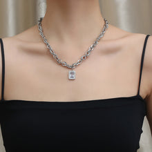 Load image into Gallery viewer, Stainless Steel  Square Artificial Gemstone Trend Fashion Pendant Necklace